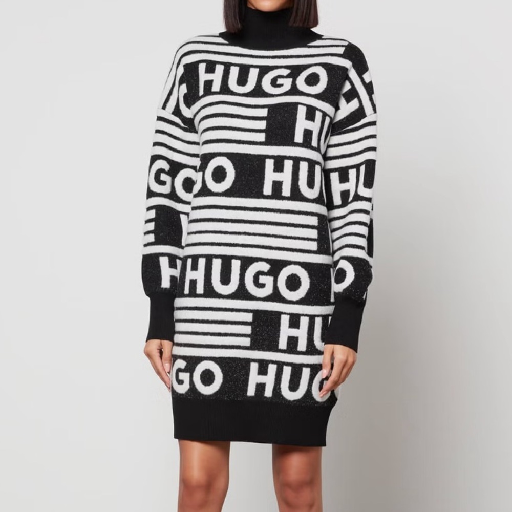 HUGO Boss Sisminy Logo-Jacquard Knit Dress size Medium